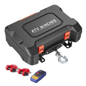 Portable Winch, 3500 lbs 12V DC Electric Winch with Synthetic Rope, Wireless & Wired Remotes, Box-Style Recovery Kit with Fairlead, Clevis Hook