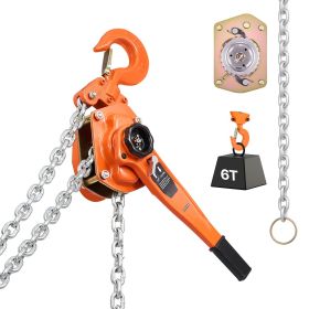Manual Lever Chain Hoist, 6T 13200LBS Capacity Heavy Duty Come Along, 10FT Lift G80 Alloy Steel Chain With Dual Pawl Mechanical Brake
