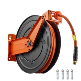 Retractable Air Hose Reel, 1/2 Inch x 50 FT Rubber Air Hose Max 300PSI, Auto Rewind Air-Compressor Hoses Reel with 5 ft Lead in