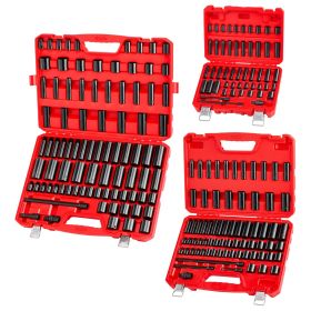210 Piece Drive Impact Socket Set, 1/4, 3/8, 1/2 Inch, 6 Point Deep & Shallow Impact Sockets
