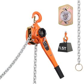 Manual Lever Chain Hoist, 1-1/2T 3300LBS Capacity Heavy Duty Come Along, 10FT Lift G80 Alloy Steel Chain With Dual Pawl Mechanical Brake