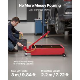 Low Profile Oil Drain Pan, 20 Gallon Capacity, Rolling Oil Drain Pan with Manual Pump, 7.2 ft Hose & T Folding Handle