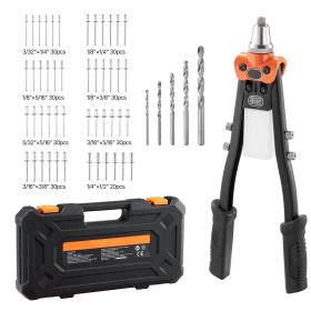 Pop Rivet Gun Kit, with 230 Blind Rivets, Two-Handed Riveter with 5 Interchangeable Nosepieces, 5 Drill Bits, and a Carrying Case