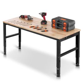 Adjustable Workbench, 2000 lbs Capacity, 61 x 20-inch Heavy Duty Work Bench with 27.1-36 Inches Height Adjustment, Garage Workbench with Power Ou