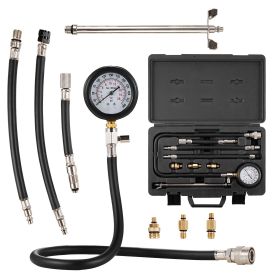 Compression Tester Adapter Kit, 9 Pcs Automotive Engine Cylinder Leak Down Compression Test, Accurate Dual Scale Pressure Gauge 0-300 psi
