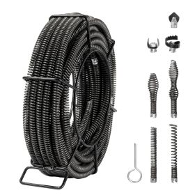 Drain Cleaning Cable 66 FT x 5/8 Inch, Professional Sectional Drain Cleaner Cable with 7 Cutters for 0.8" to 3.9" Pipes