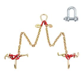 G80 V Bridle Chain, 5/16" x 3' Towing Chain Bridle with R Hooks, T Hooks, J Hooks and Grab Hooks
