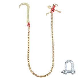 J Hook Chain, 5/16" x 6' G80 15" Long Shank J Hook Tow Chain with RTJ Cluster Hook & Grab Hook, 5400 lbs Safe Working Load