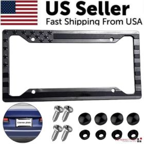 1X Black 3D USA American Flag License Plate Frame Holder Auto Car Tag Decal ABS (Option: Default Title)