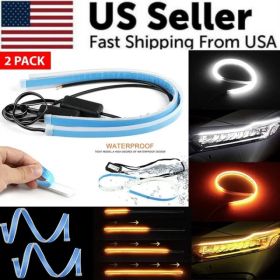 2 X 60CM Slim Amber Sequential Flexible LED DRL Turn Signal Strip For Headlight (Option: Default)