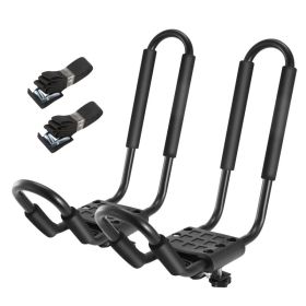 1 Pair Universal J-Bar Kayak Carrier 220LBS Load Heavy Duty Canoe Car Top Mount Carrier Roof Rack With 2Pcs Tie Down Straps (Option: 1pair)