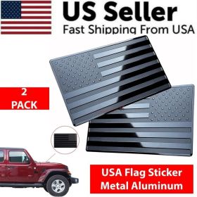 2PCS Metal USA Flag Sticker American Car Truck Decal Emblem Black (Option: Default Title)