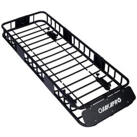 Roof Luggage Rack Basket, 64 Inch Black Steel (Option: Black)