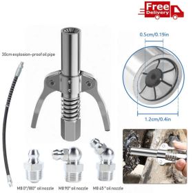 Grease Gun Coupler Double Handle High Pressure Quick Release Lock Nozzles With Hose (Option: Silver)
